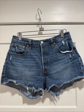 Levi's 501 Distressed Dark Blue High-Rise Denim Shorts